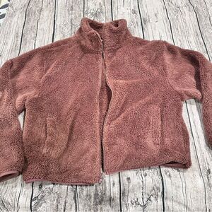 Old Navy Warm Brown Recycled High Pile Fleece Jacket; Full Zip; Size Large